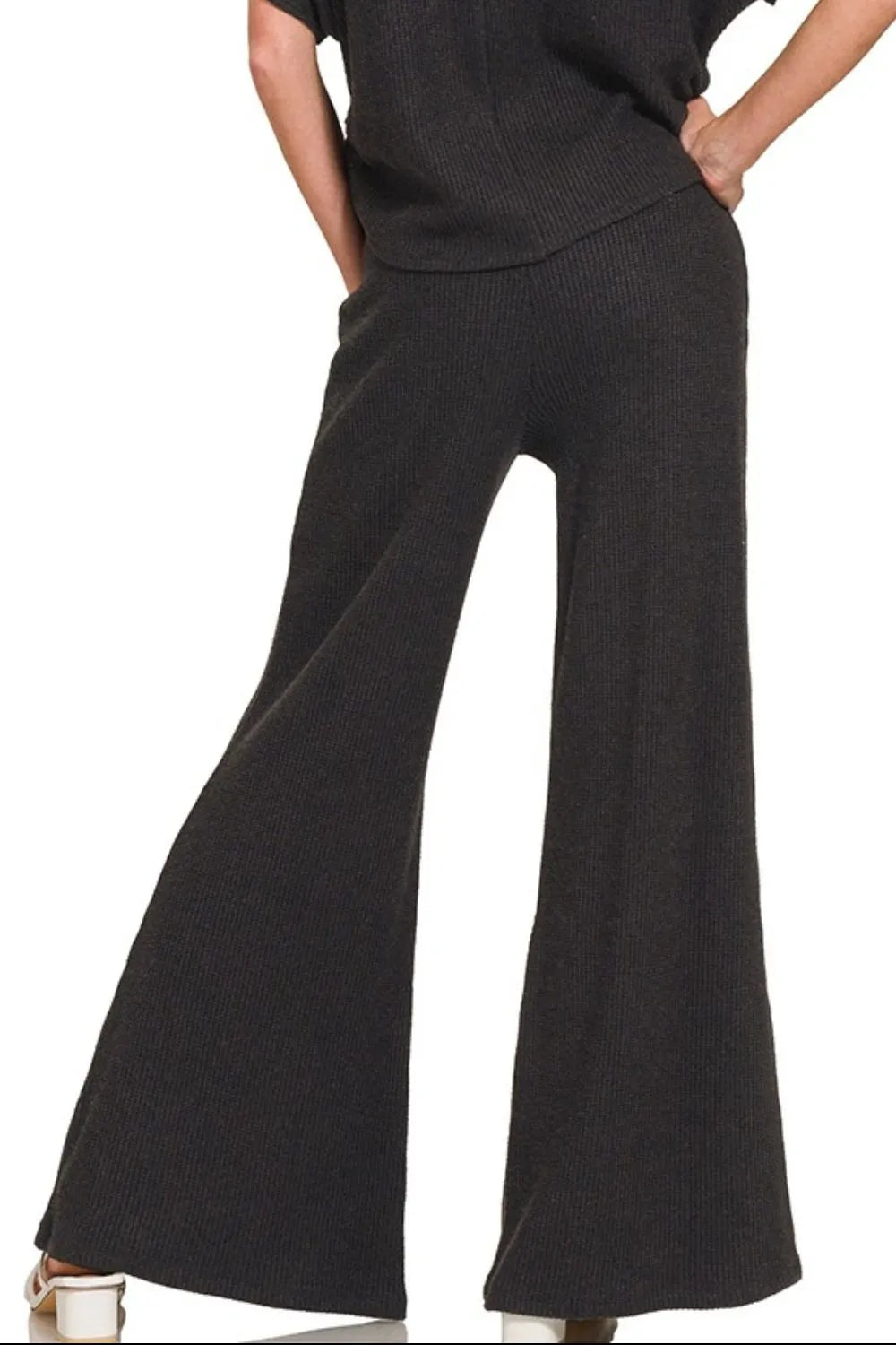 Zenana Wide Leg Flare Sweater Pants OutfitFlow