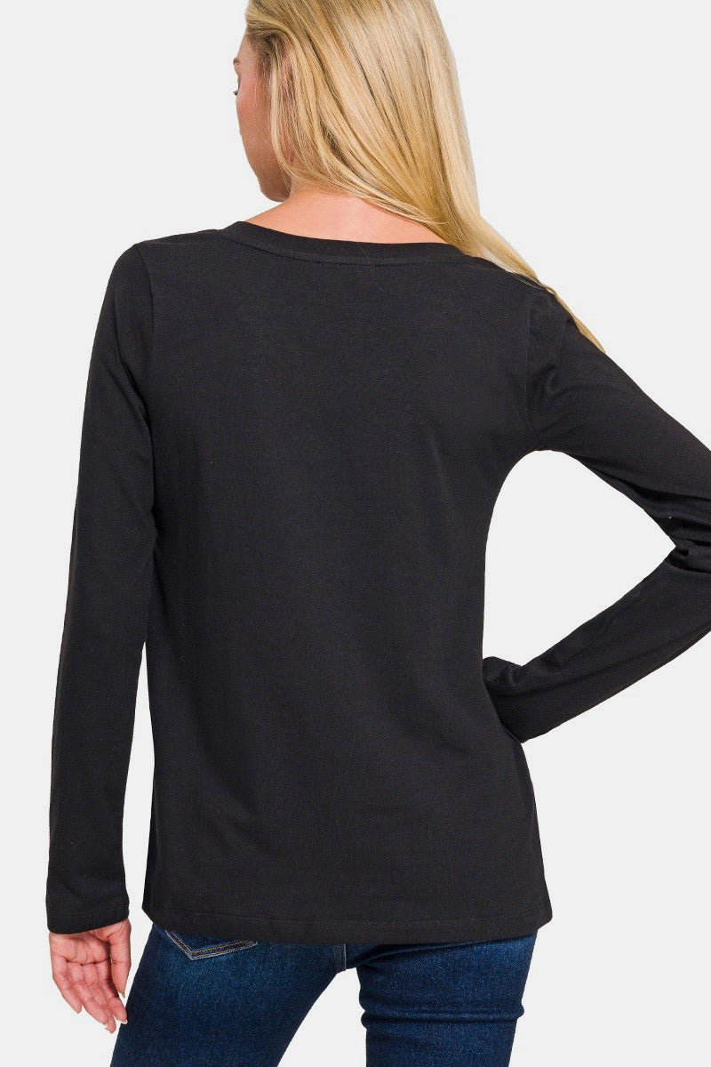 Outfit Flow - Zenana Full Size V-Neck Long Sleeve T-Shirt