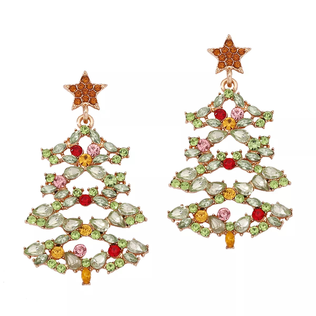Christmas Tree Earrings with Rhinestones OutfitFlow