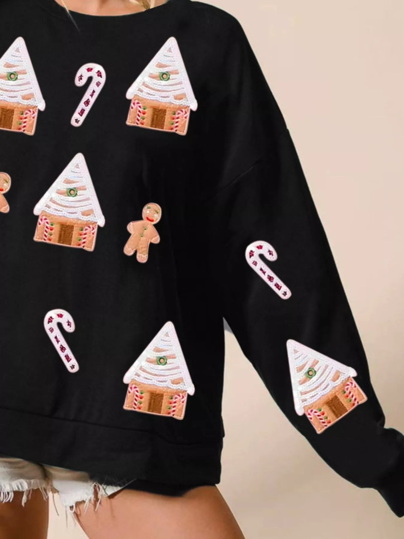 Christmas Gingerbread House Sequin Sweatshirt OutfitFlow