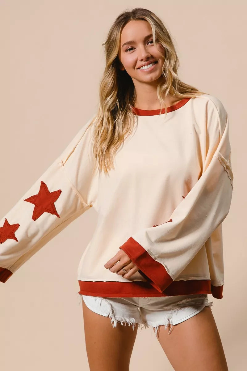 BiBi French Terry Top With Patch Detail Sweatshirt Trendsi