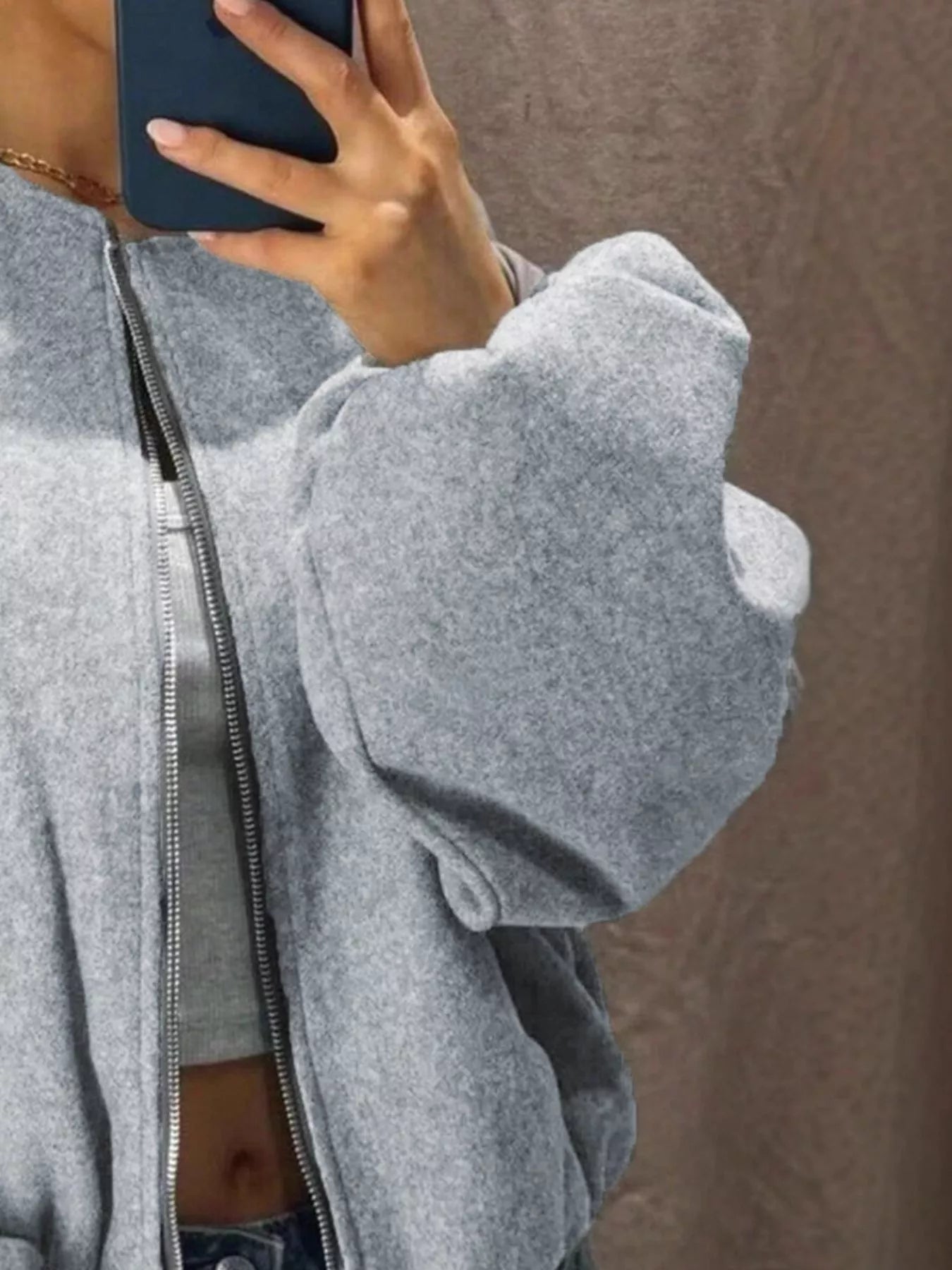 Plus Size Casual Fleece Zip-Up Bomber Jacket OutfitFlow