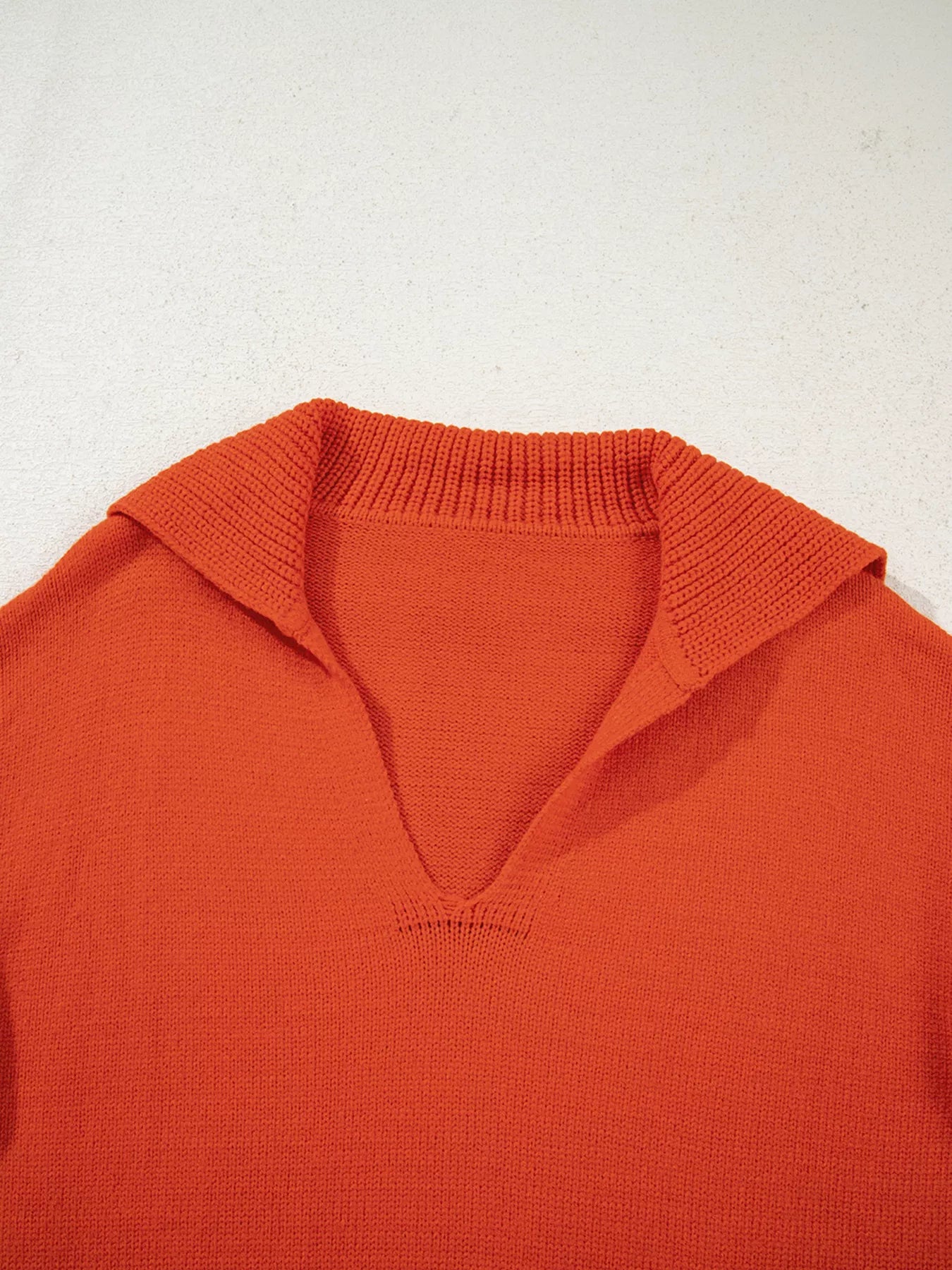 Collared V Neck Ribbed Edge Sweater OutfitFlow