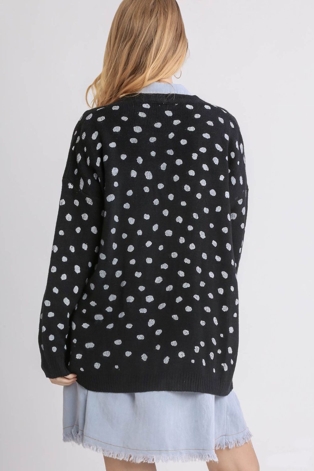 Outfit Flow - Umgee Polka Dot Open Front Drop Shoulder Cardigan