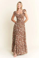 Jade By Jane Ruffle Sleeve Tiered Maxi Dress MOCHA OutfitFlow
