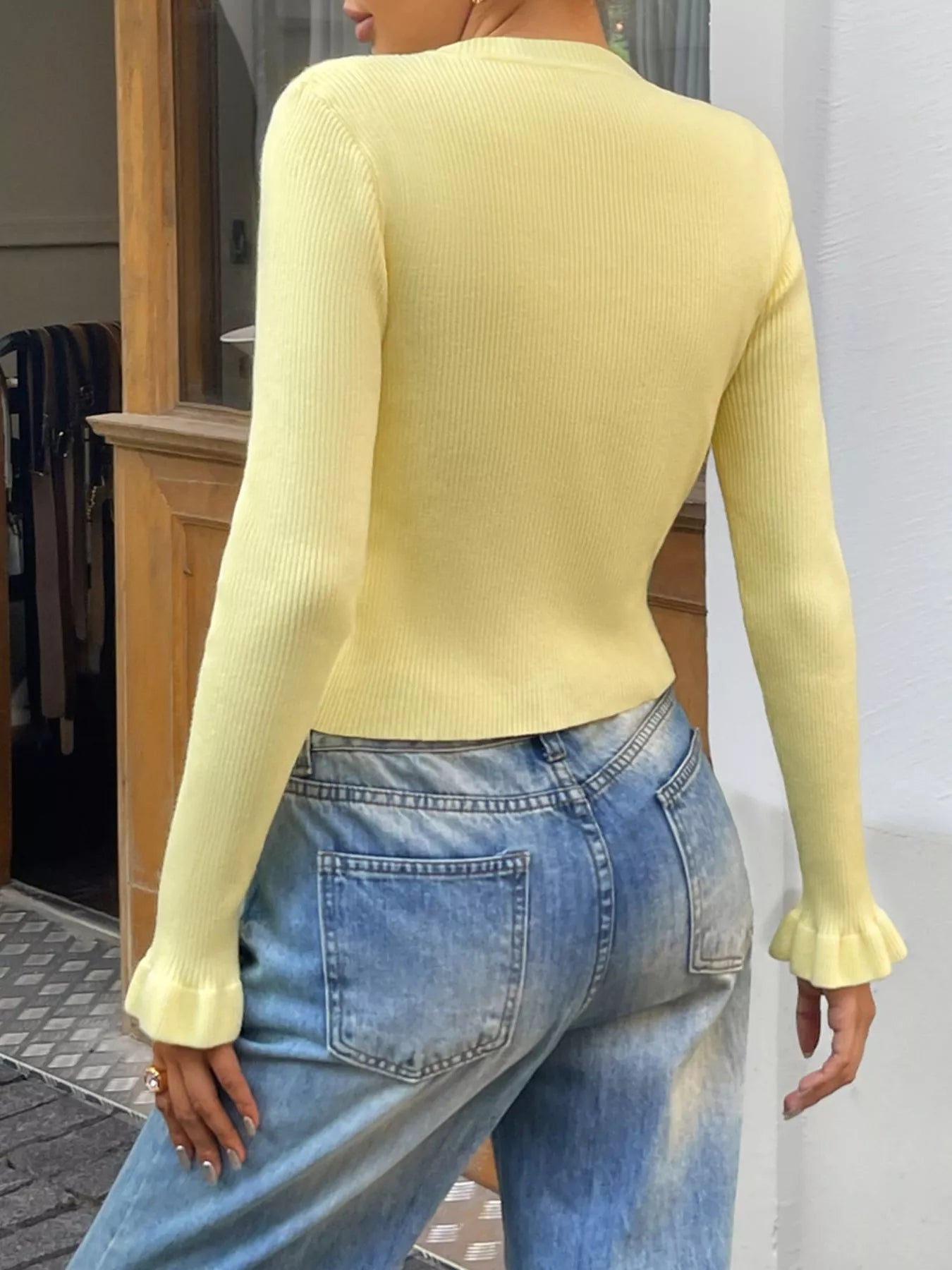 Ribbed Knit Button-Down Cardigan OutfitFlow