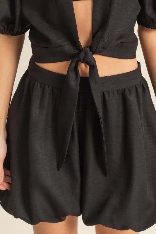 HYFVE Front Tie Top and Bubble Hem Shorts OutfitFlow