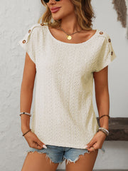 Outfit Flow - Mandy Eyelet Round Neck Short Sleeve Top