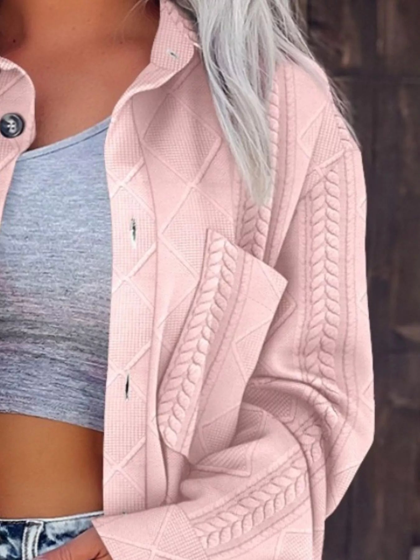 Button-Up Long Sleeve Oversized Jacket Trendsi