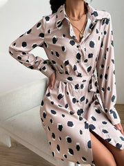 Printed Long Sleeve Mini Shirt Dress OutfitFlow