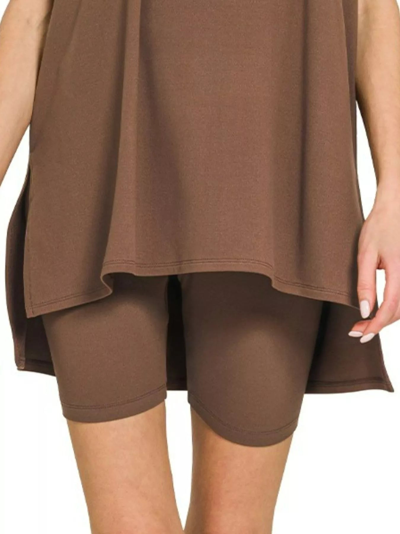 Zenana Full Size Brushed Dty Microfiber Round Neck Top and Biker Shorts Set Plus Size Trendsi