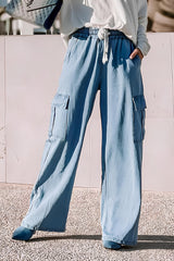 Outfit Flow - Drawstring Cargo Pocket Wide Leg Jeans