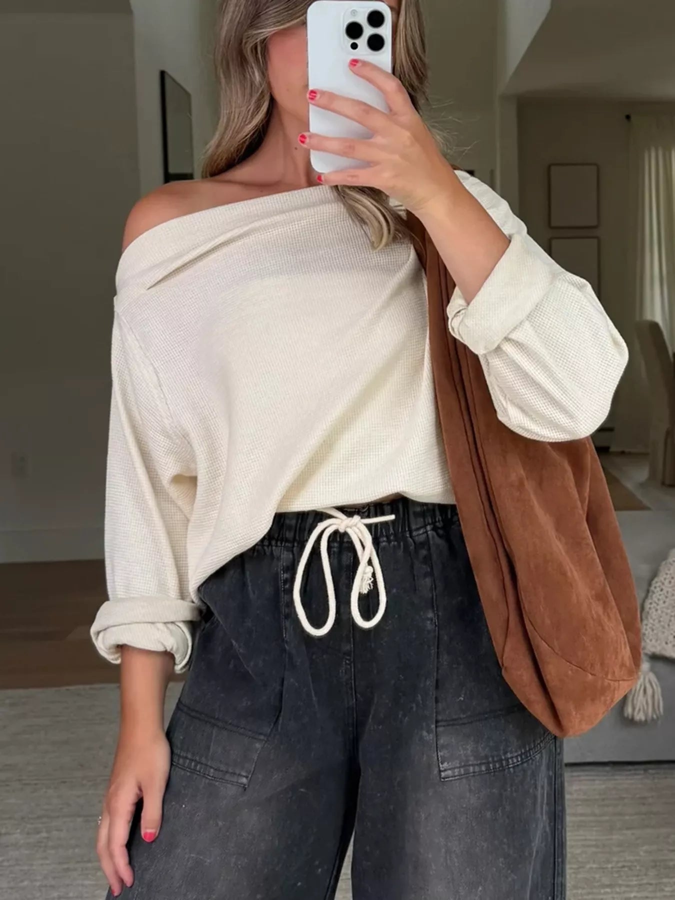 One Shoulder Long Sleeve Top Trendsi