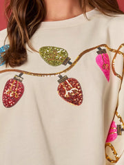 Christmas Holiday Lights Sequin Embellished Sweatshirt OutfitFlow