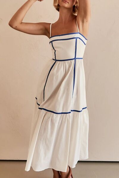 Contrast Trim Square Neck Midi Cami Dress OutfitFlow