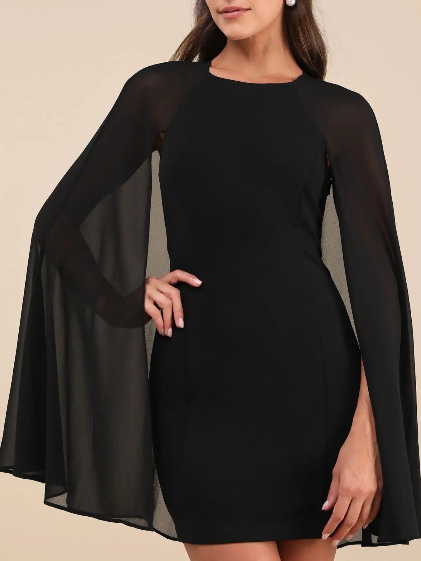 Mesh Cape Sleeve Mini Dress Black OutfitFlow