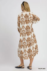 Umgee Mix Abstract Floral Print Midi Dress Trendsi