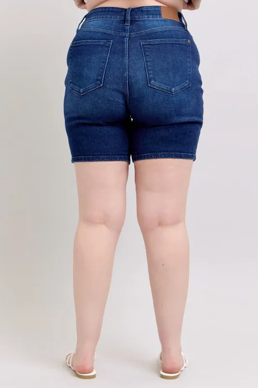 Judy Blue Full Size High Waist V-Front Bermuda Plus Size OutfitFlow