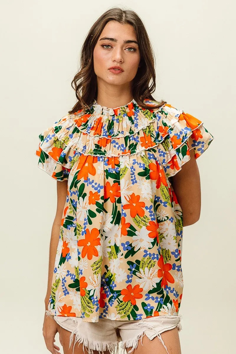 BiBi Multi Color Floral Print Woven Top OutfitFlow