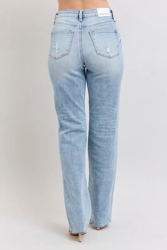 Judy Blue Full Size Mid Rise Light Wash Dad Jeans Plus Size OutfitFlow
