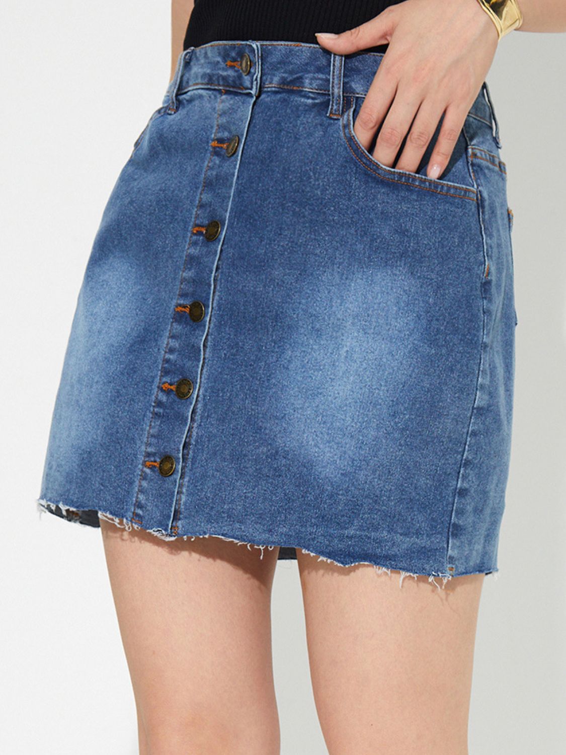 Outfit Flow - Pocketed Button Up Denim Skirt