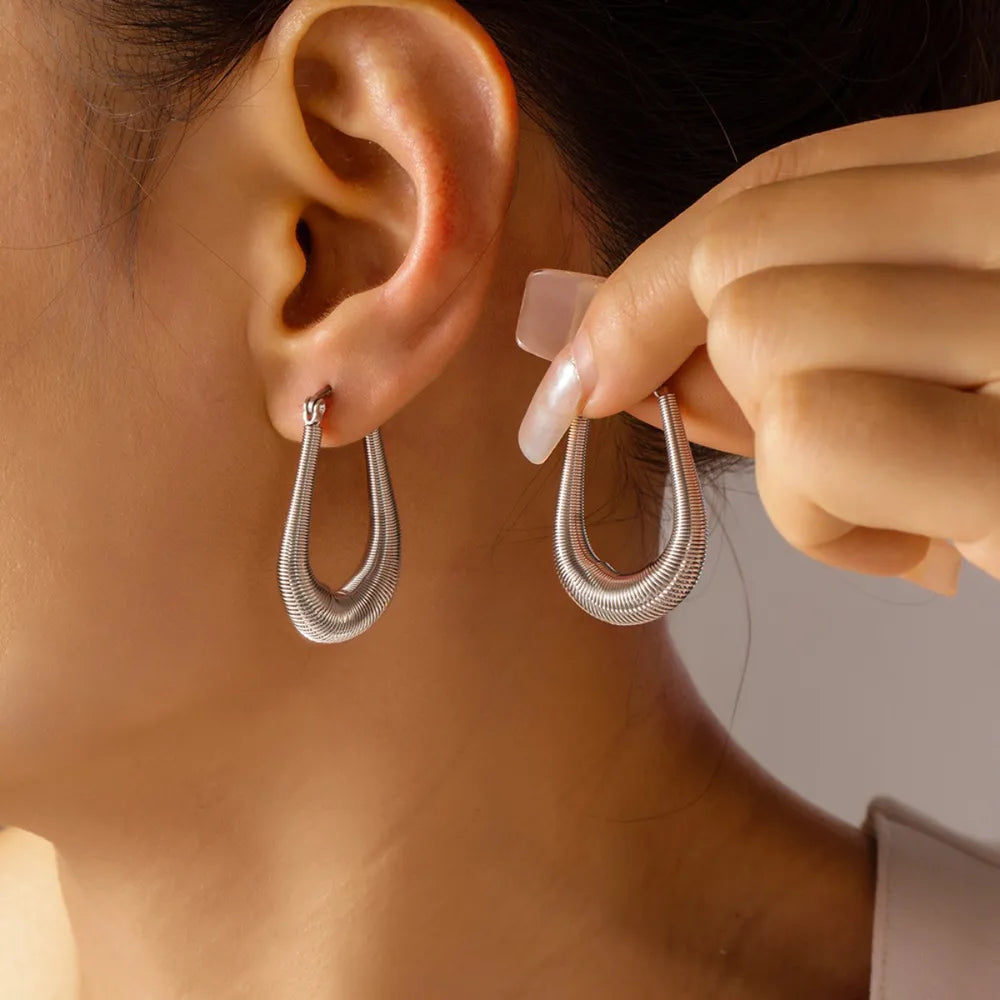Titanium Steel U Shape Earrings Silver One Size OutfitFlow