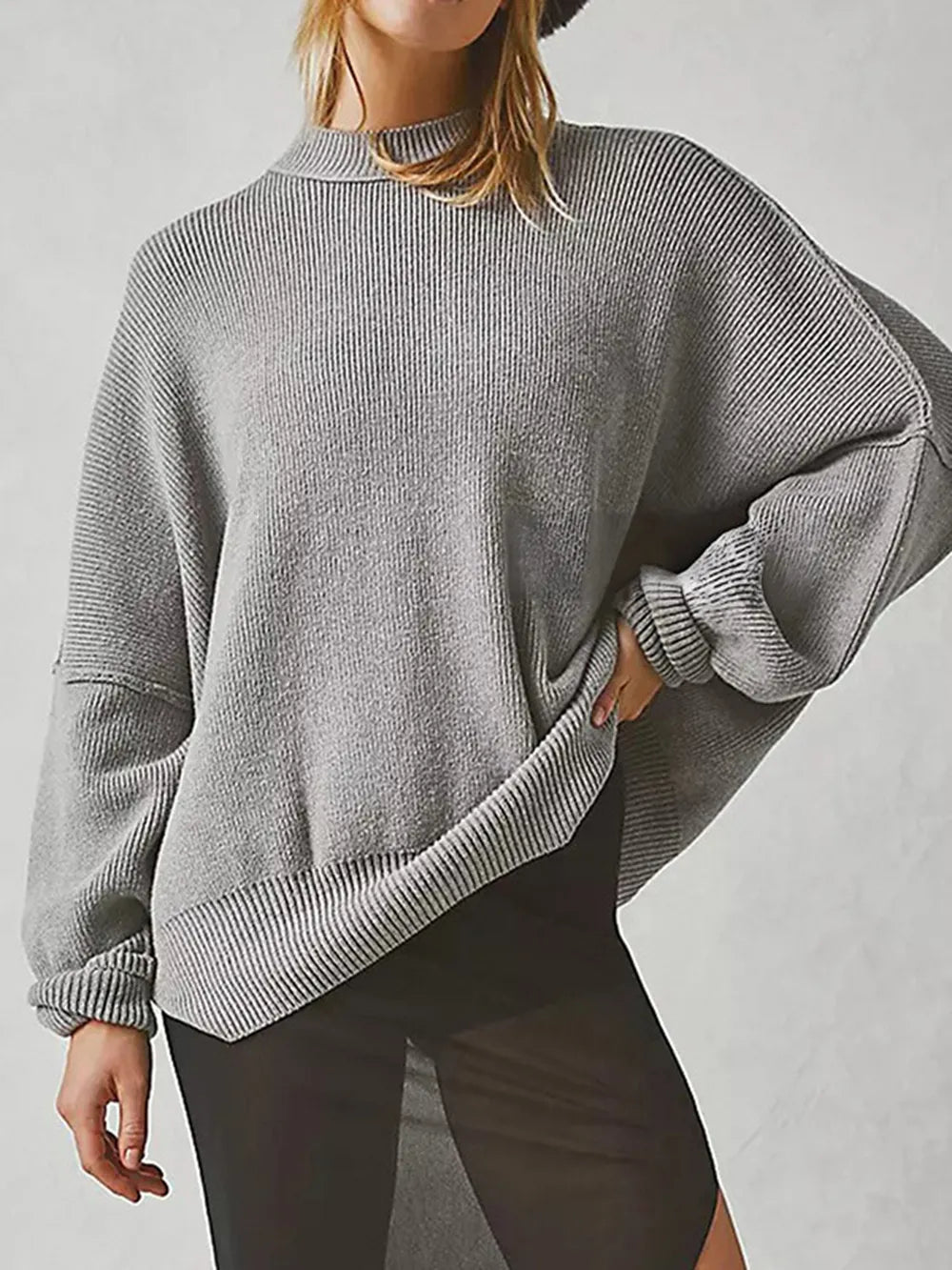 Round Neck Long Sleeve Sweater OutfitFlow