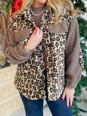 Leopard Print Teddy Fleece Jacket Trendsi