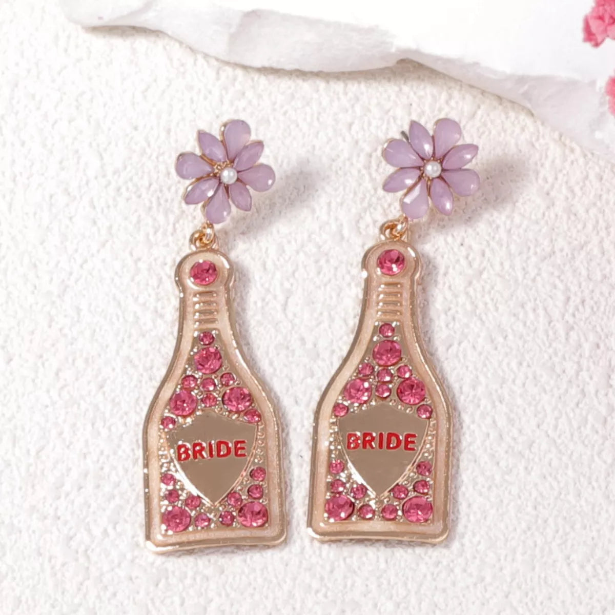 Bride Champagne Bottle Dangle Earrings OutfitFlow