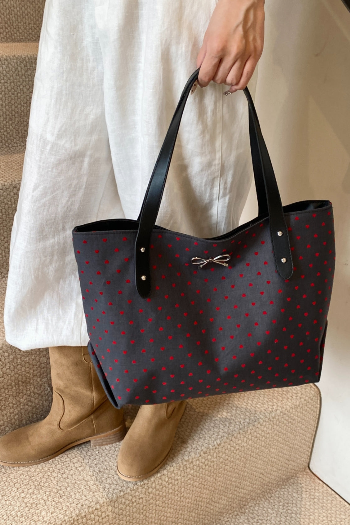 Outfit Flow - Polyester Bow Polka Dot Tote Bag