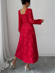 Floral Balloon Sleeve Midi Dress Trendsi