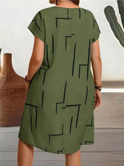 Plus Size Round Neck Short Sleeve Dress OutfitFlow