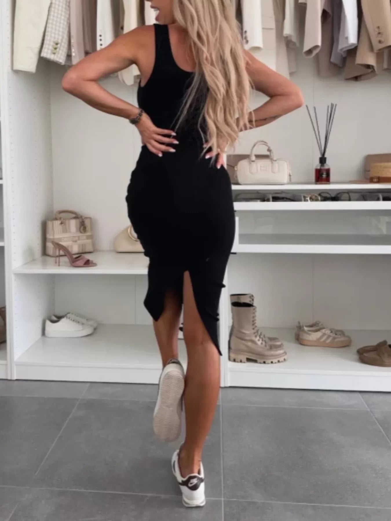 Full Size Slit Square Neck Dress and Outerwear Set Plus Size OutfitFlow