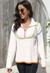 Outfit Flow - Contrast Half Zip Drop Shoulder Sweater