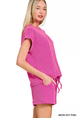 Zenana Raised Rib Cap Sleeve Top & Shorts Set OutfitFlow