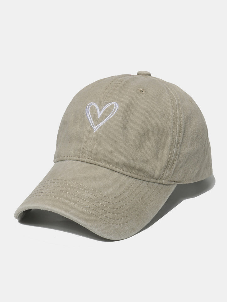 Outfit Flow - Embroidered Heart Washed Cotton Baseball Cap