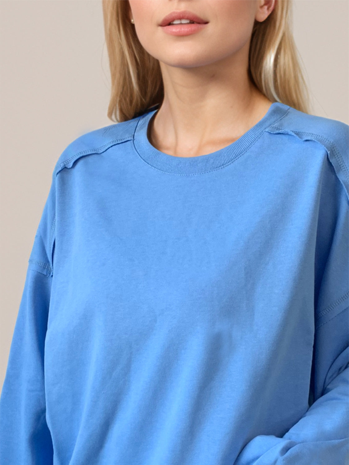 Outfit Flow - Exposed Seam Round Neck Long Sleeve Sweatshirt