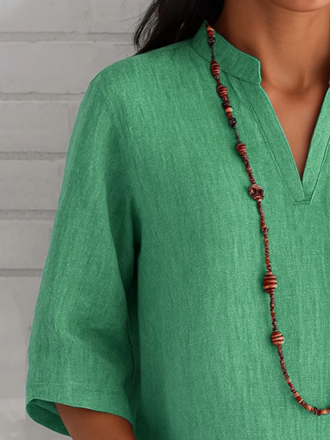 Full Size Notched Three-Quarter Sleeves Blouse Plus Size OutfitFlow