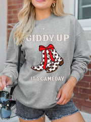 GIDDY UP ITS GAME DAY Cowgirl Boots Graphic Sweatshirt OutfitFlow