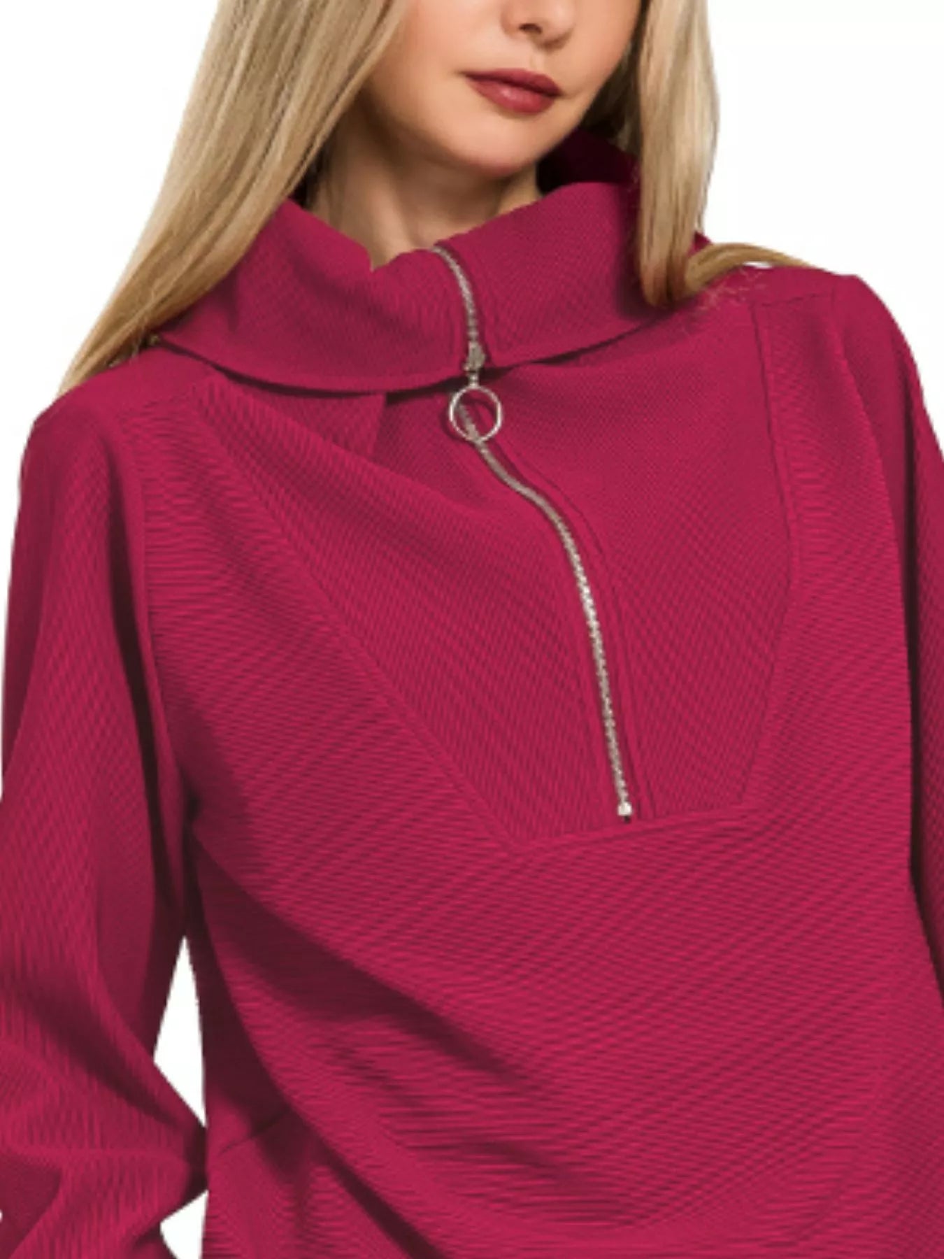 Zenana Ribbed High Neck Half Zip Pullover & Pants Set OutfitFlow