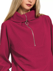 Zenana Ribbed High Neck Half Zip Pullover & Pants Set OutfitFlow
