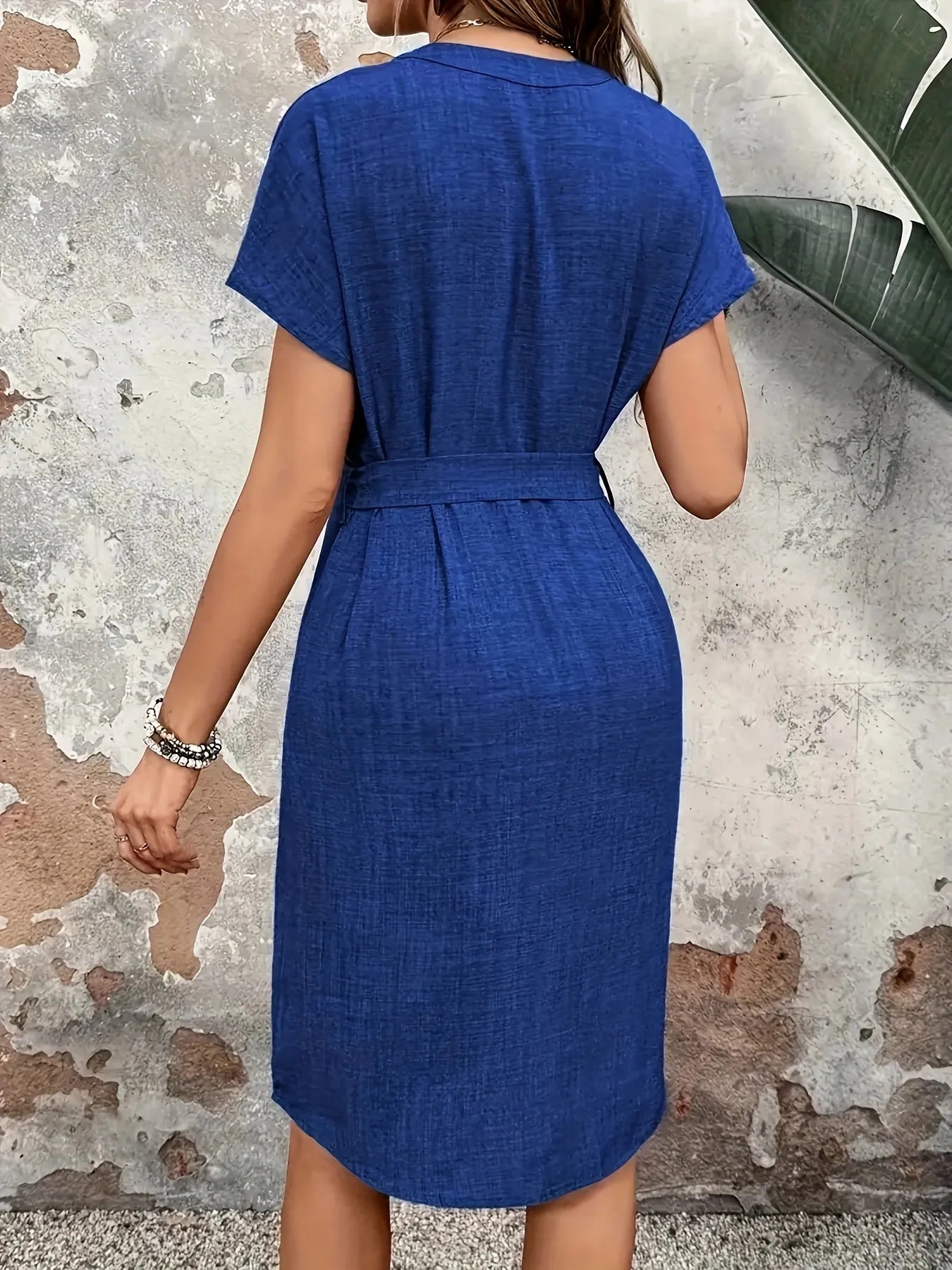 Textured Notched Tie-Waist Dress OutfitFlow