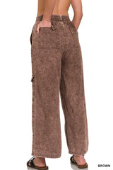 Zenana Washed Linen Elastic Band Waist Cargo Pants OutfitFlow