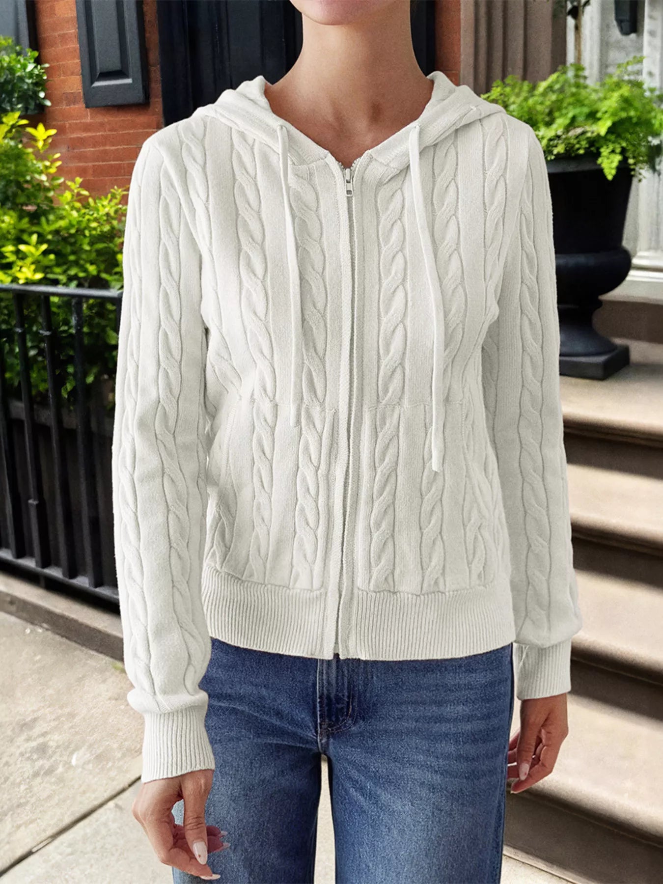 Cozy Cable-Knit Zip-Up Cardigan OutfitFlow