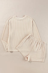 Round Neck Long Sleeve Top and Shorts Set