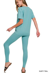 Zenana Brushed Dty Microfiber Short Sleeve Top and Pants Loungewear Set OutfitFlow