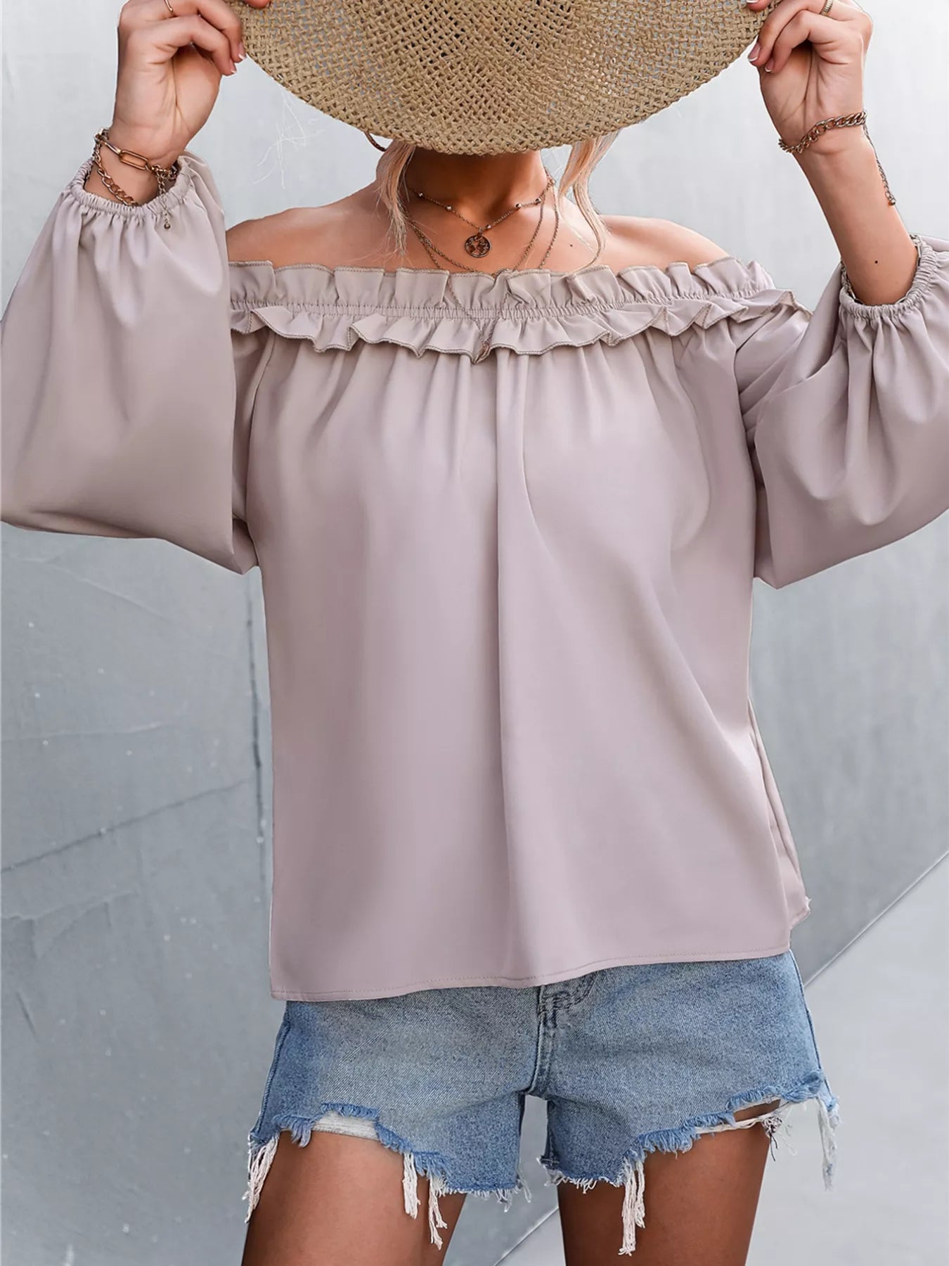 Frill Off-Shoulder Long Sleeve Blouse OutfitFlow