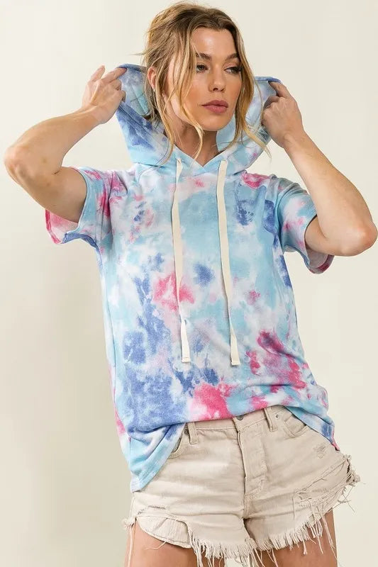BiBi Tie Dye Terry Hoodie with Drawstring OutfitFlow