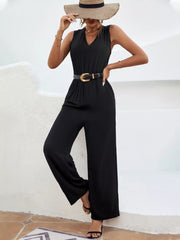 Sleeveless V-Neck Wide Leg Jumpsuit OutfitFlow