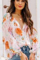 Outfit Flow - Printed Tie Neck Long Sleeve Blouse